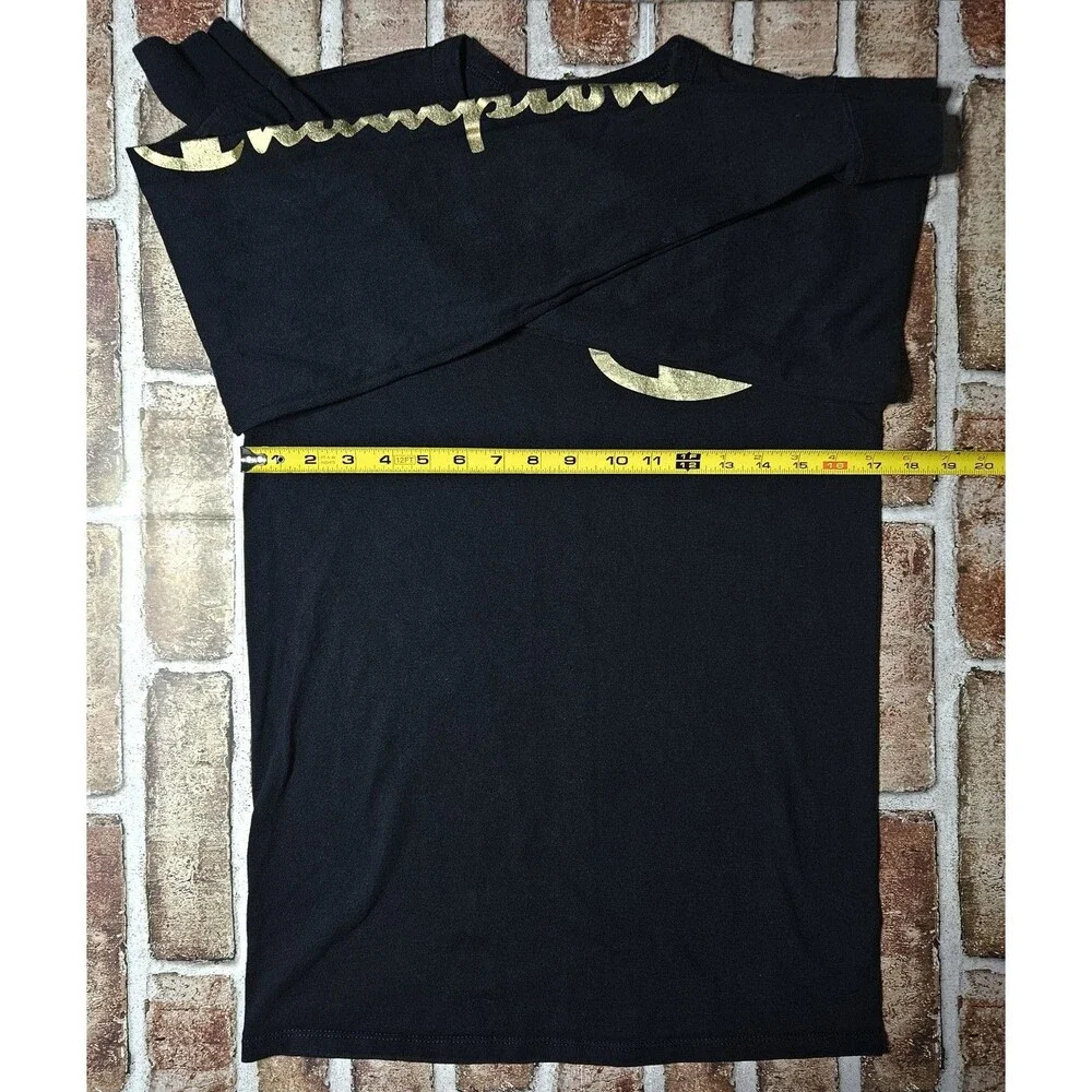 VTG Champion Heritage Long Sleeve Shirt Size Small Black & Gold Logo Crew Neck - Picture 4 of 8